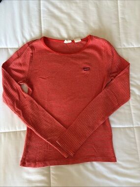 Levi's Red and White Striped Long Sleeve Tee